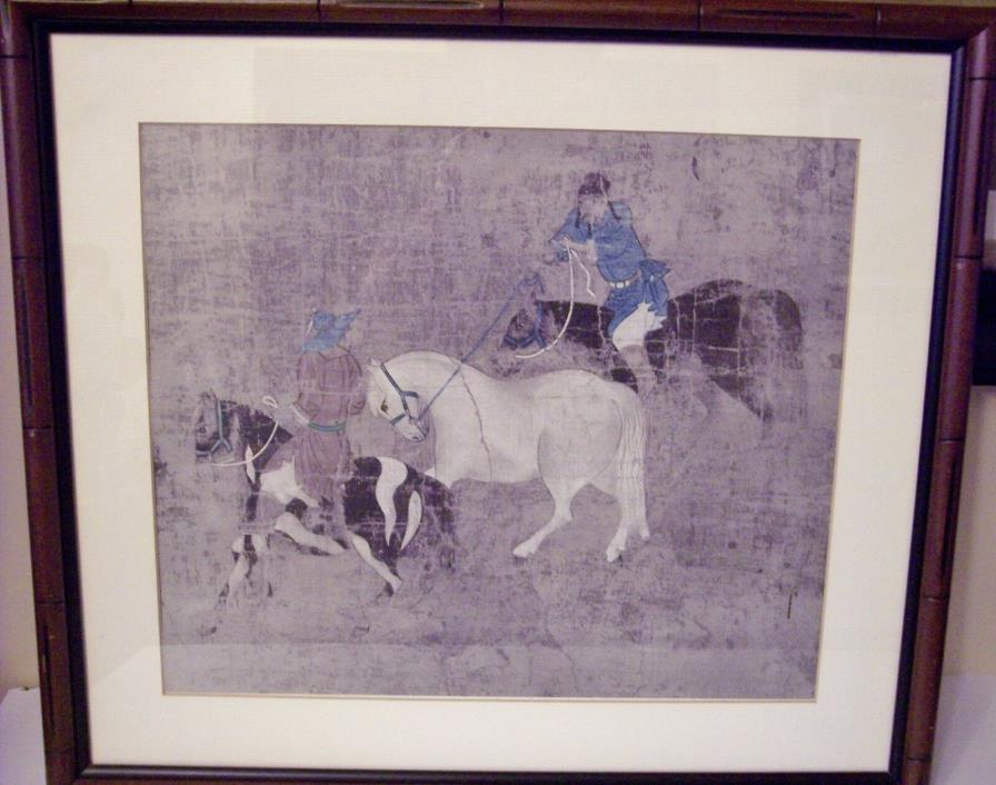 FRAMED ANTIQUE 19c CHINESE PRINT HORSE TIMING