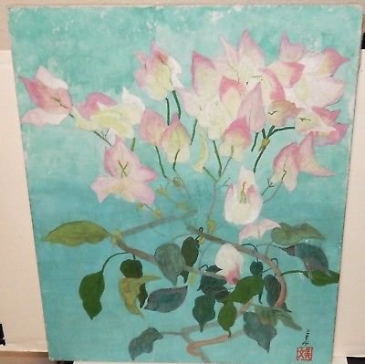 VINTAGE CHINESE WATERCOLOR FLOWERS PAINTING SIGNED