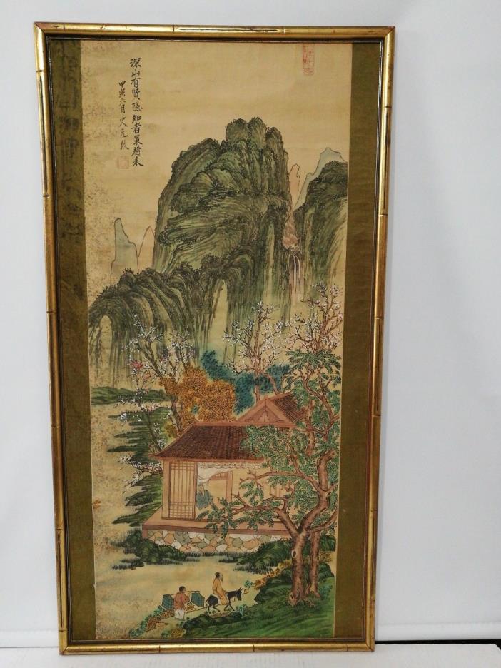 ,Antique Chinese watercolor painting on silk by ???,20th .h 40 1/2