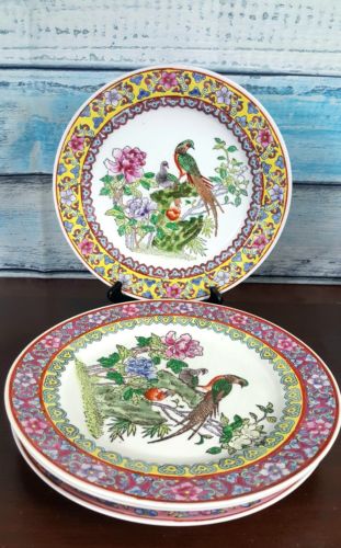 Antique Chinese Famille Rose Medallion Bird Dinner Plates 10