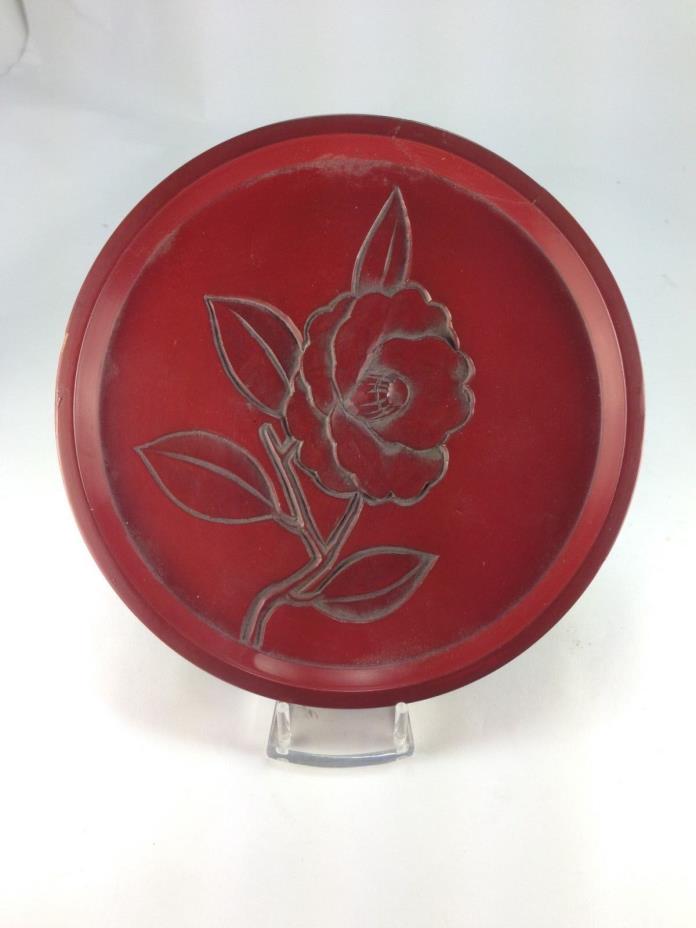 Antique Chinese Red Carved Flower Coaster Plate