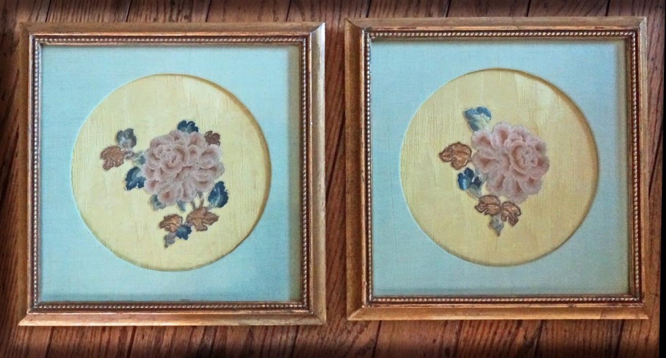 Pair Antique Chinese Forbidden Stitch Embroidery, Framed