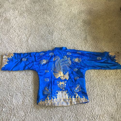 VINTAGE CHINESE SILK KIMONO/ ROBE/ TOP WITH GOLD BULLION EMBROIDERY- PHEASANTS