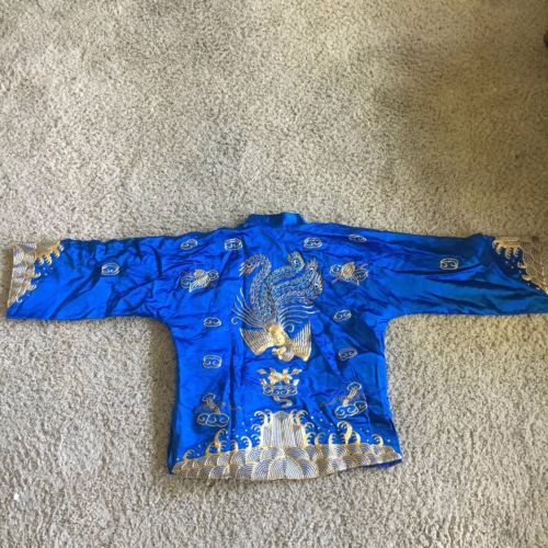 Vintage CHINESE Silk KIMONO/ ROBE/ TOP GOLD BULLION EMBROIDERY PHEASANTS Qing