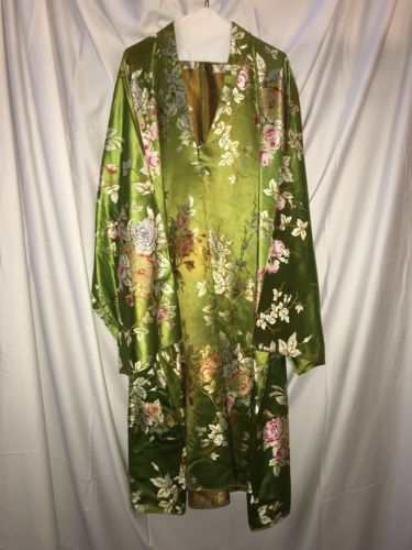 Antique Chinese Embroidered Green Silk Caftan