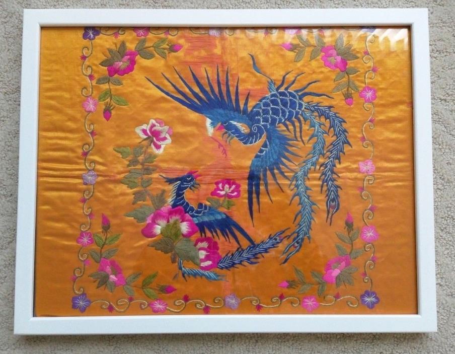 Chinese Antique Embroidery Silk Textile Phoenix  & Flowers