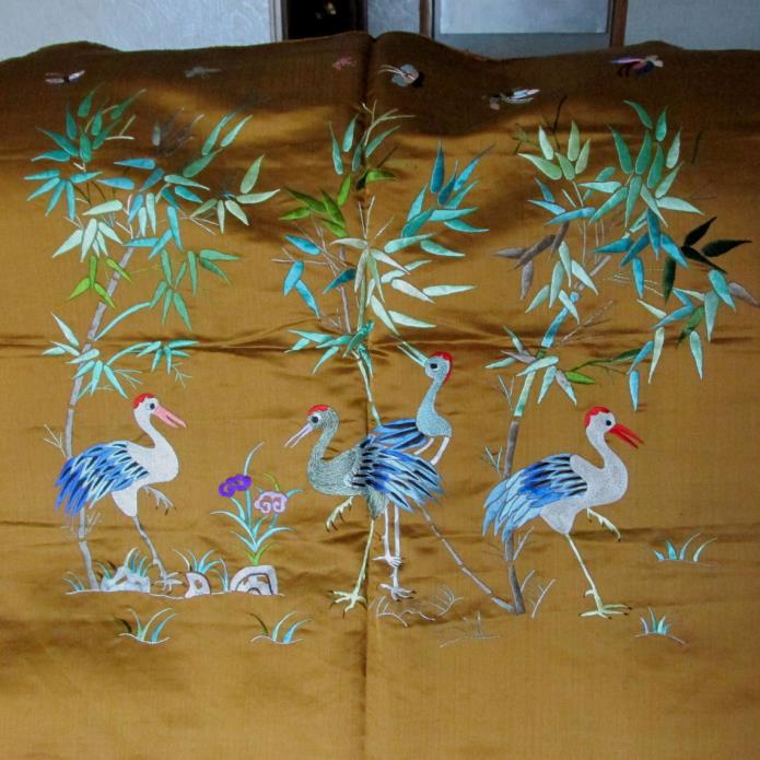 Lovely Antique Chinese Silk, Hand Embroidery Tapestry with Cranes