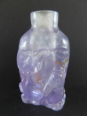 Chinese Snuff Bottle Amethyst Carved Bird & Flower