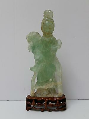 Antique Chinese Qing Dynasty Flourite Carved Standing Guanyin