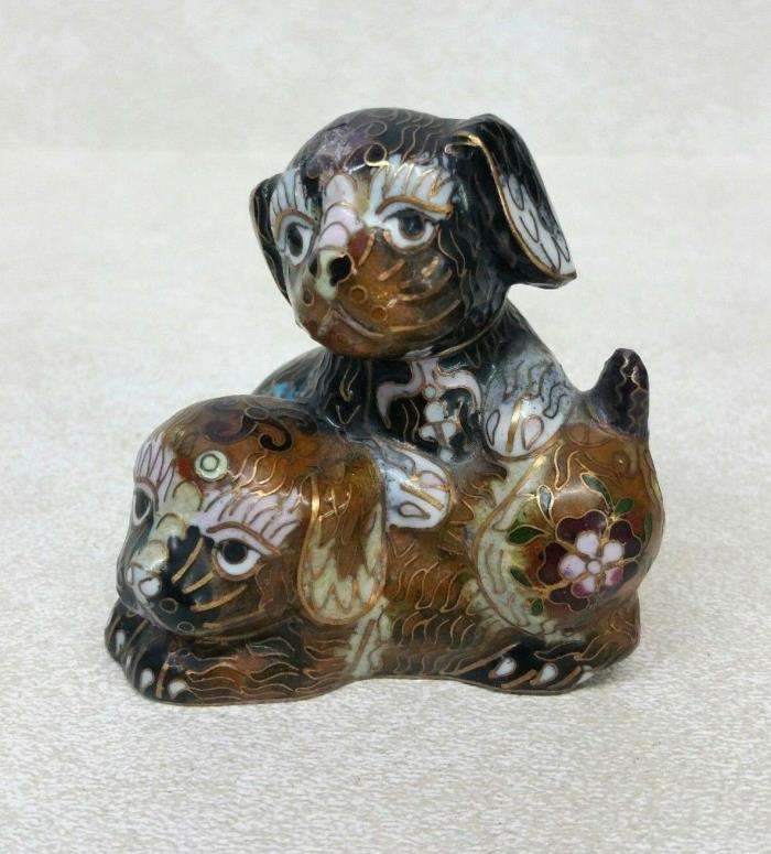 Vintage Chinese Cloisonne Enamel Dog Puppy Figurine