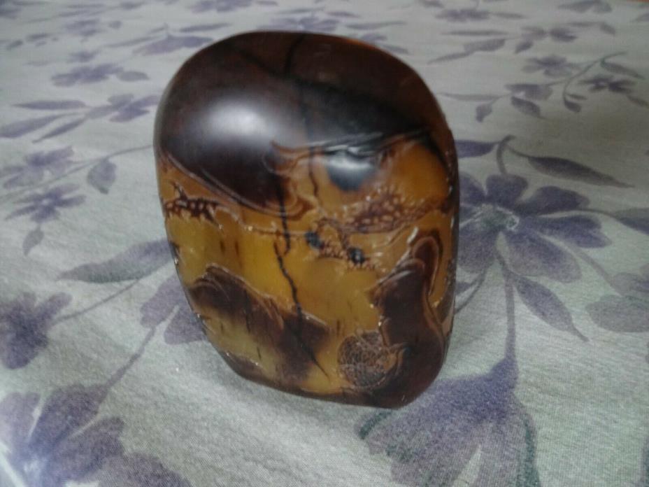 Chinese Hand Carved Soap Stone Landscape Wise Man 3.5