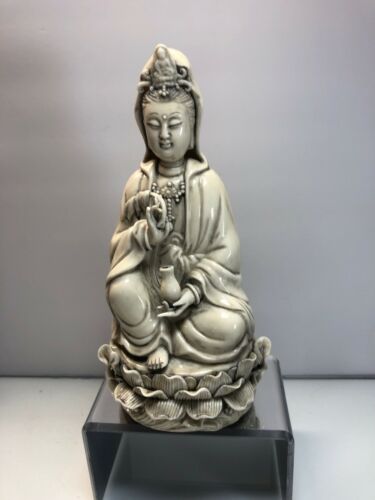 Large old Chinese Buddhism Dehua porcelain carving Signed  Buddha statue