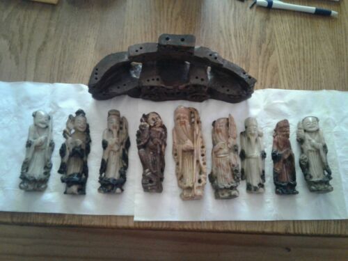 Old Stone Figurine Set of 8 Immortals and Lao Tse Very Nice