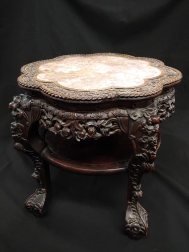 Ancient Antique Chinese Hand Carved Tea Table Marble Top