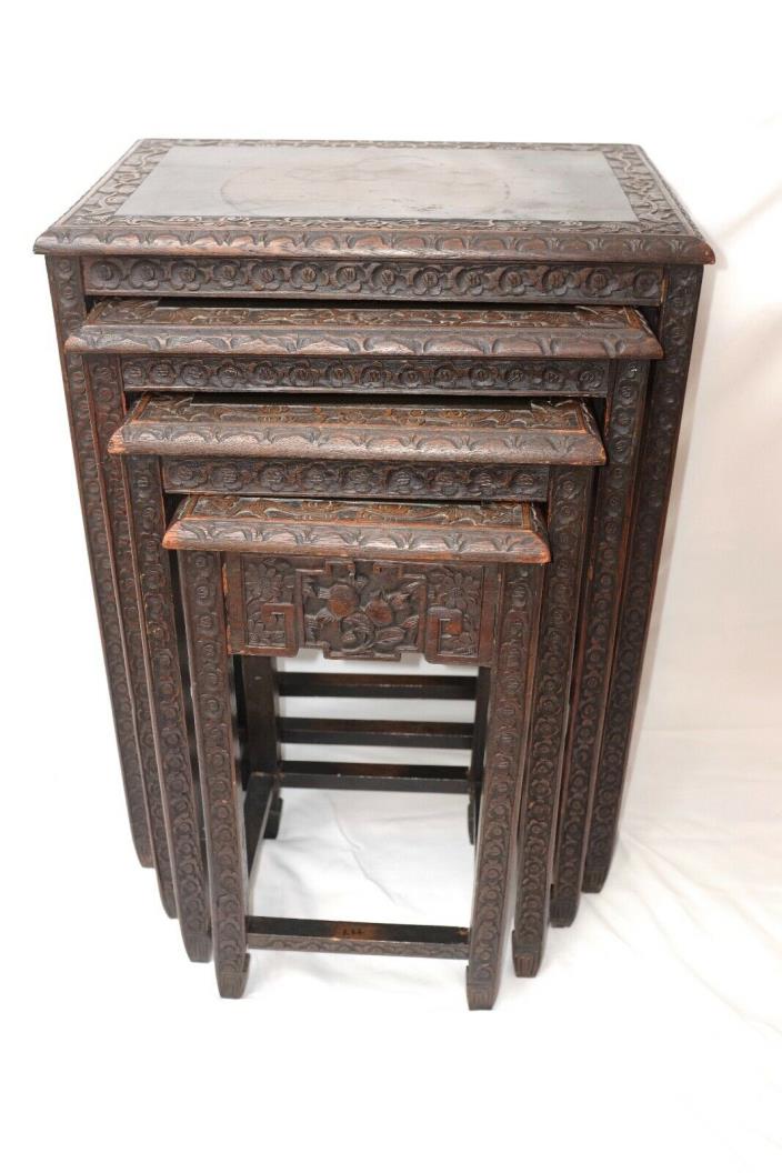antique Chinese Carved nesting Tables