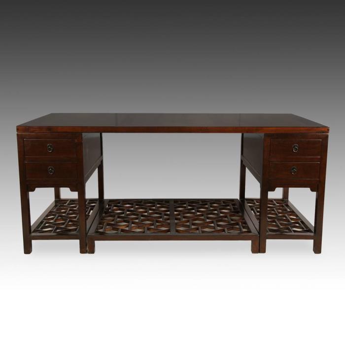CONTEMPORARY CHINESE PARTNER'S DESK WALNUT YUNAN MARBLE FURNITURE HEBEI CHINA