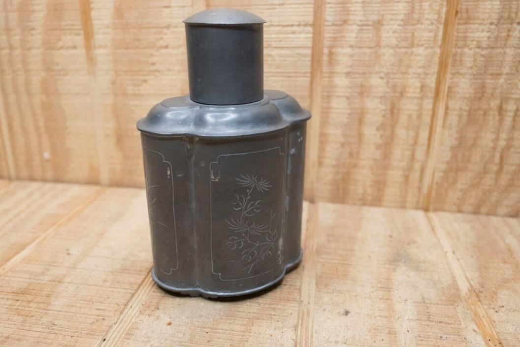Vintage Chinese Hong Kong Pewter Metal Tea Caddy Storage Bottle
