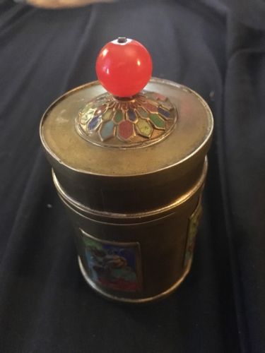 Brass Tea Caddy With Red Glass Orb Top Marked China