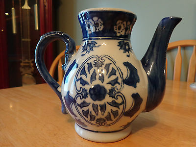 China Teapot, Handpainted- Blue & White Glass/ mark or signature on bottom