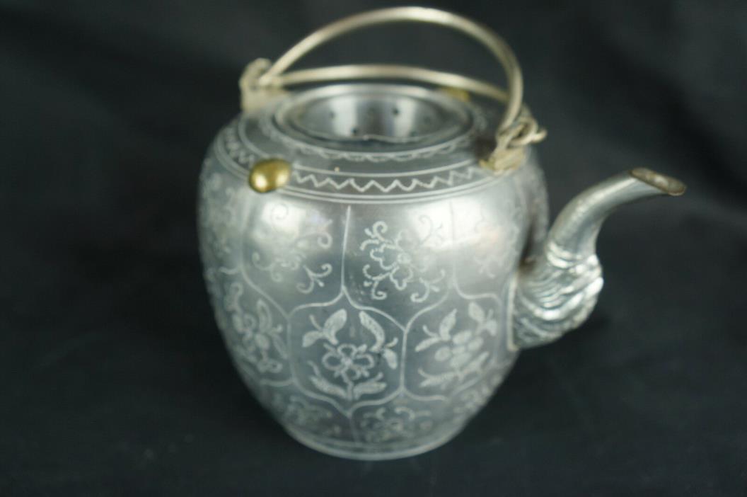 Excellent Antique chinese pewter tea pot, 4 1/2