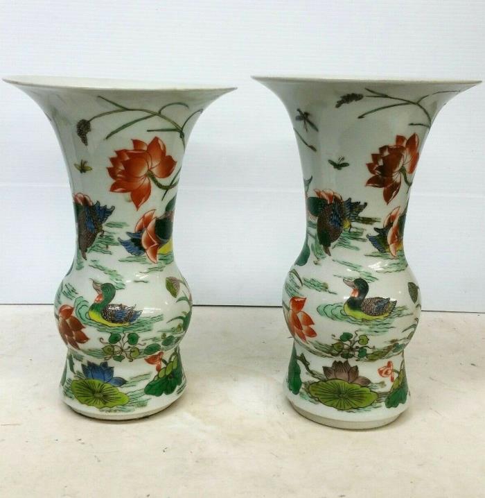 Antique Chinese Famille Verte Porcelain Vase Pair