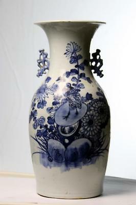 Antique Chinese Blue and White Vase with Bird Qing