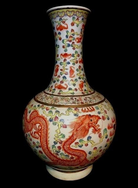 $8500 Antique Chinese Qing Guangxu Famille Rose Dragon Bottle Vase 16