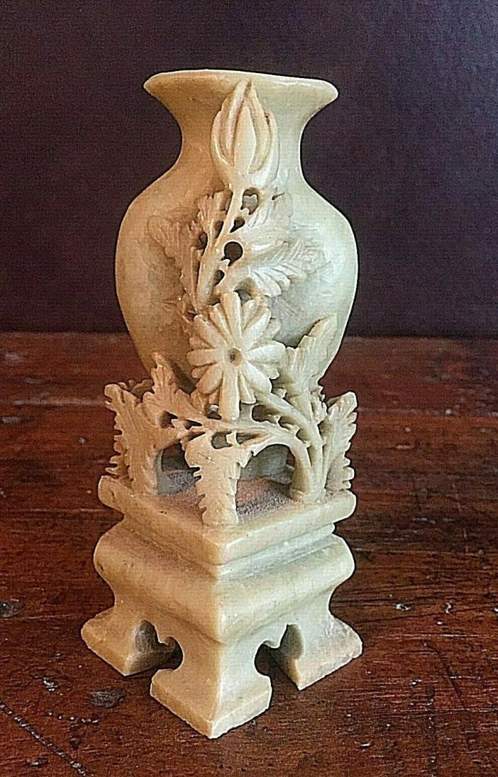 Vintage Carved Soapstone Vase Pot 5
