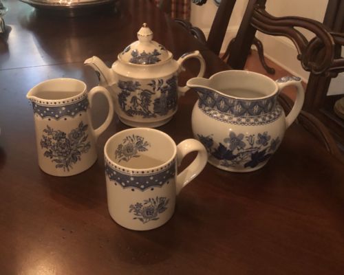 Blue and white porcelain Teapot, Pitchers, And Mug.