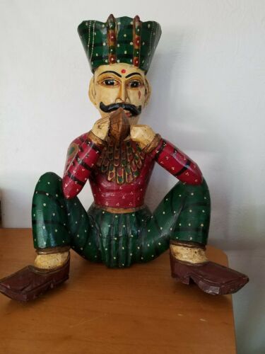 Large Antique Hand Carved Wood Musician Sculpture India 15