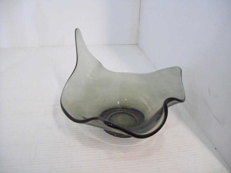 Decorative Smoke Gray Glass Bowl, Unique Shape, Home Decor