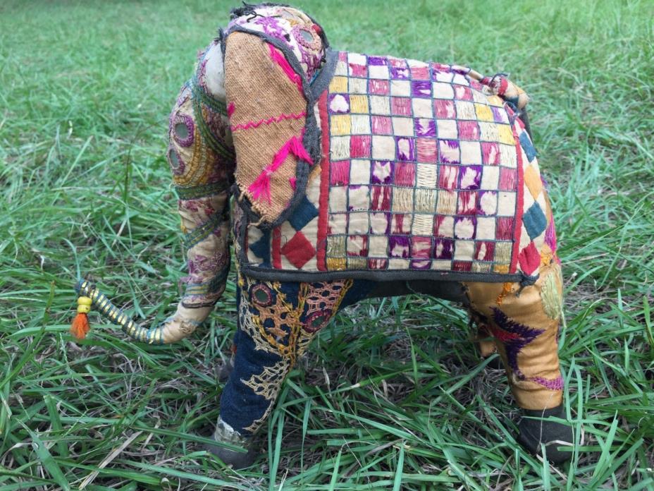 Vintage Antique Handmade Patchwork Rajasthan Embroidered Stuffed Elephant India