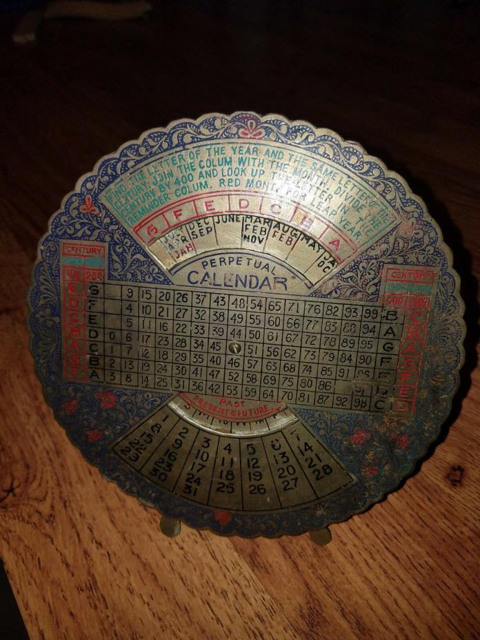 ANTIQUE BRASS PERPETUAL CALENDAR 400 YEAR 1700'S - 2000'S MADE IN INDIA