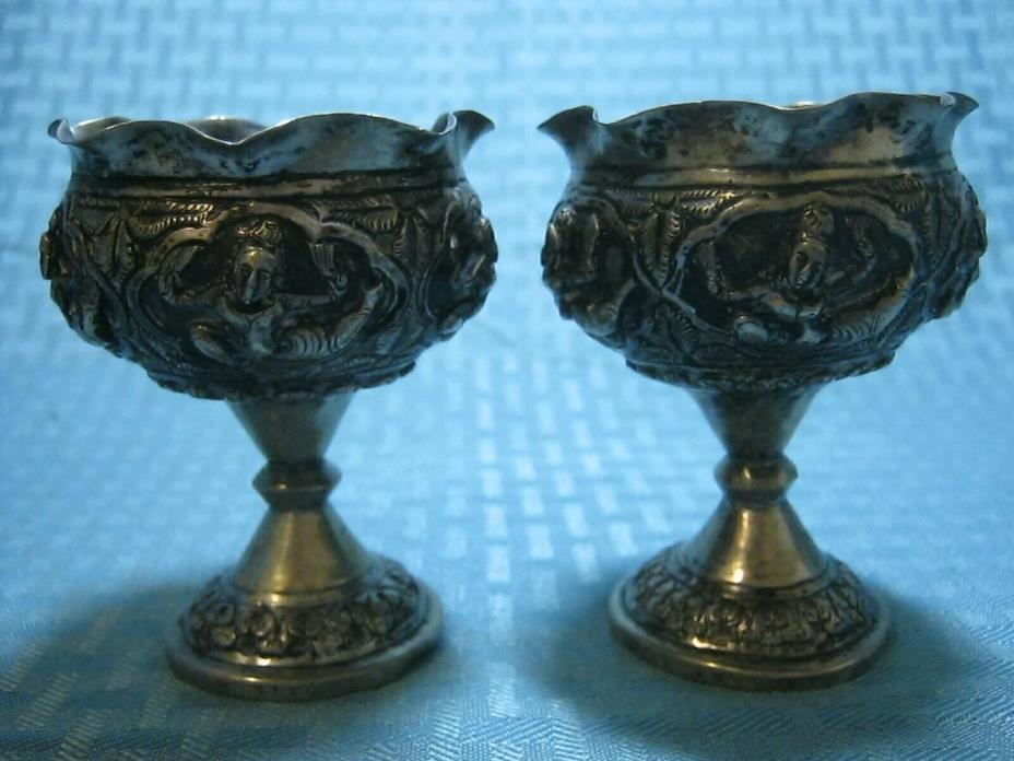 Pair Antique Indian Madras Solid Silver Repousse Goblet 154 grams