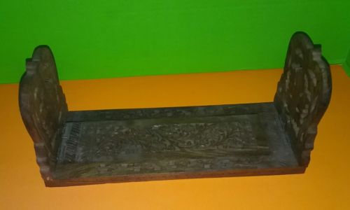 Indian Hand Carved Dark Wood Book Rack Shelf Ends Expandable *Vintage*