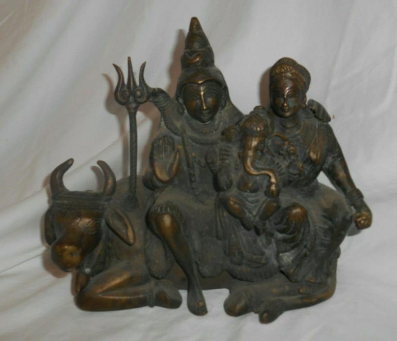 Antique India Hindu Goddess Shiva Parvati Ganesh Nandi Bronze Large Statue