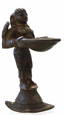Indian Statue Brass Lamp Light Oil Bronze Parrot Lady Miniature Vintage Antique