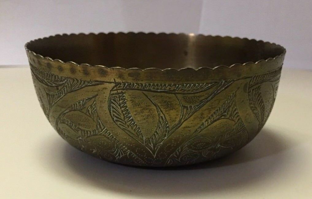 Vintage Engraved Brass Bowl from India