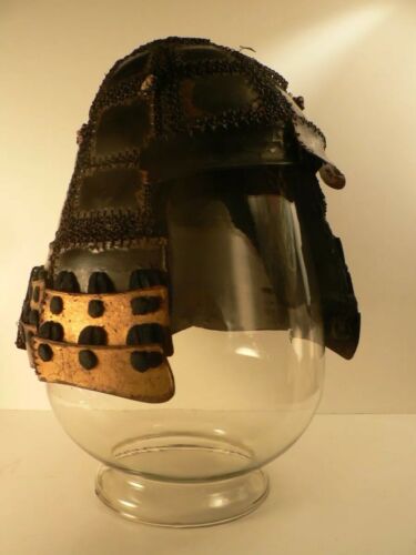 Antique RARE Japanese SAMURAI Warrior Officer Gilt Metal Chain Helmet EDO Period