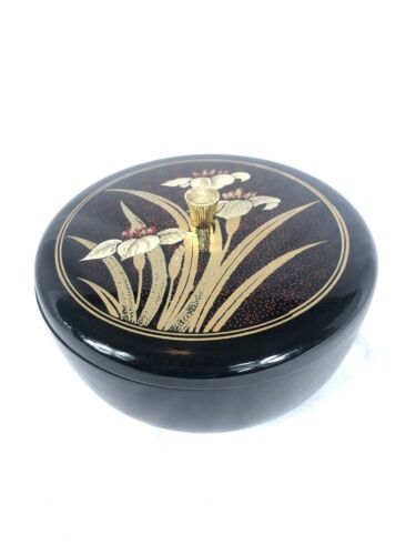 Vintage Japanese Lacquer Ware Lidded Bowl With Floral Design TOYO Japan