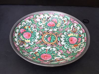 PEWTER & PORCELAIN BOWL DECORATED IN HONG KONG - 1960 IS Co.
