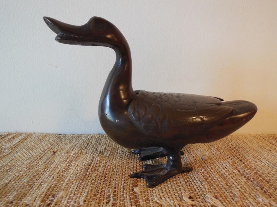 Antique Japanese Okimono Footed Duck or Goose Bronze Iron Metal Trinket Box