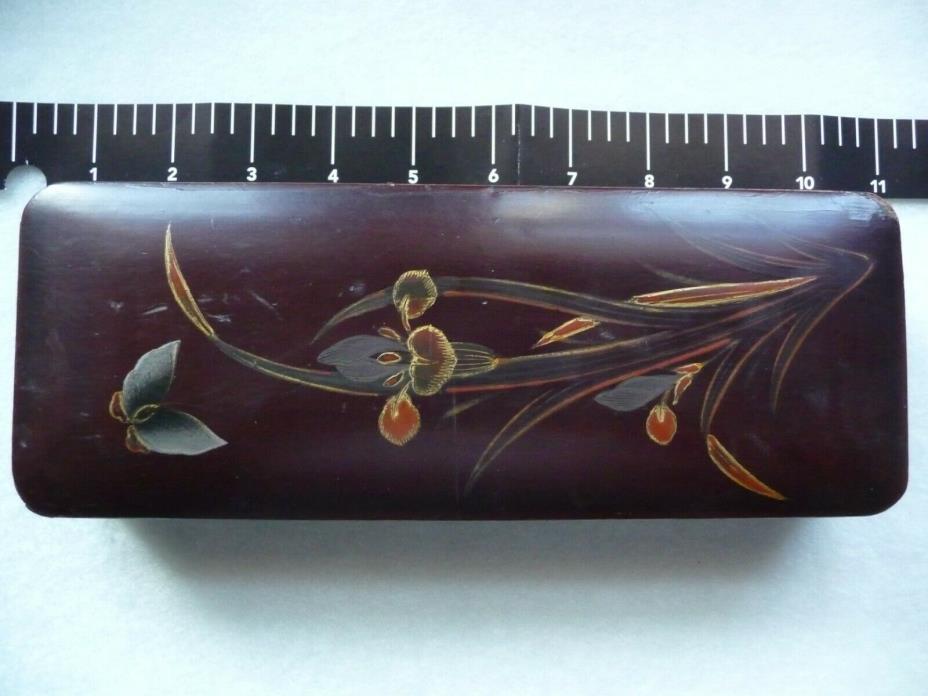 Vintage Japanese Lacquered Box - Butterfly & Lily Motif