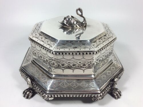 Silver Plate Japan Japanese Footed Covered Box With Swan