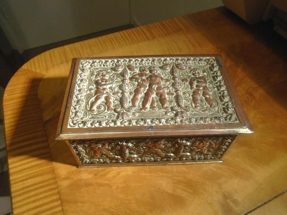 VINTAGE, JAPANESE GOOD QUALITY HEAVY COPPER BOX EMBOSSED ALL OVER