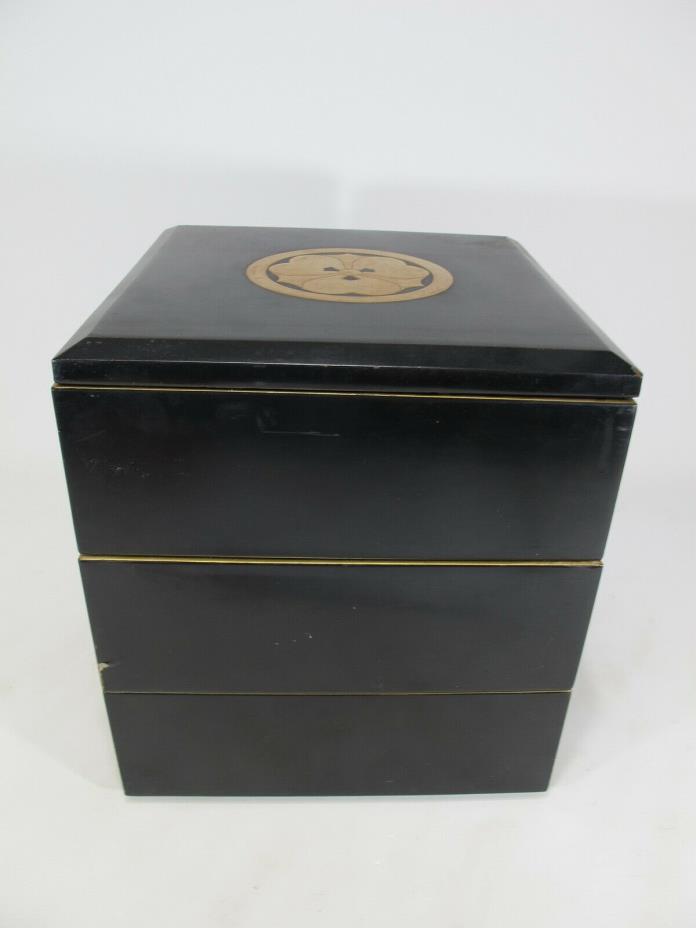 Vintage Japanese lacquer wood 3 parts box # D9955