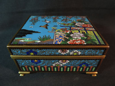 Japanese Cloisonne Box Hanging Flowers Birds Sea