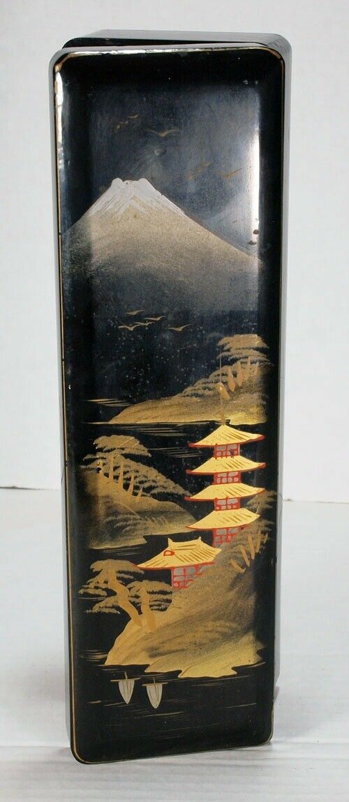 Vintage / Antique Mt Fuji Pagoda ChopStick Chop Stick Box Hand Painted Japan
