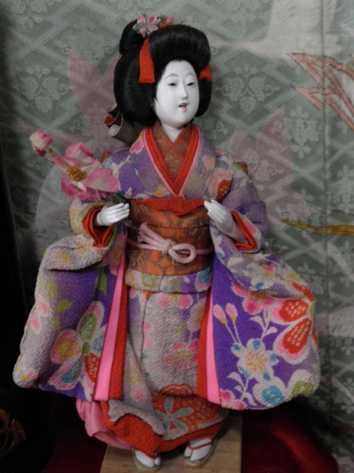 STUNNING GEISHA*OPEN MOUTH*HI SHEEN GOFUN*KANZASHI*SILK CREPE KIMONO EXC COND*