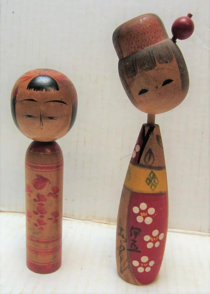 Vintage old 2 Kokeshi dolls - Signed